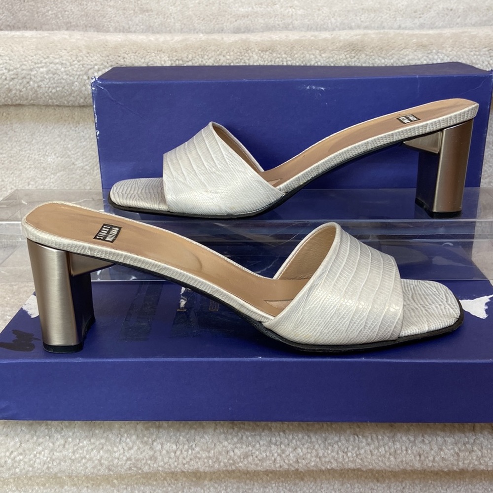 stuart weitzman snake embossed leather slides / mules